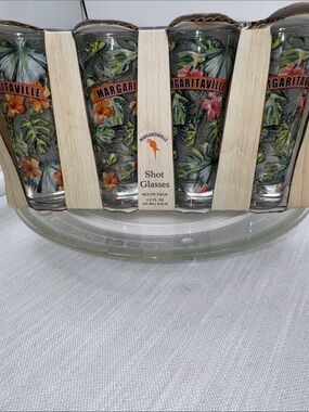 Margaritaville tall shot glasses 2.2 Oz set of 4 NIB palm leaves and flowers
